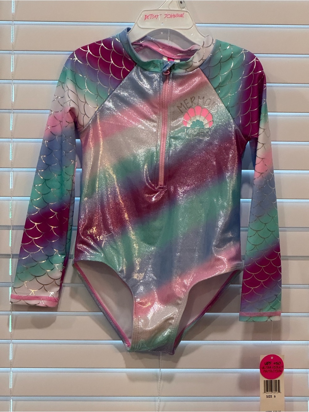 NWT Betsy Johnson Kids' Mermaid Long-Sleeve One-Piece Swimsuit